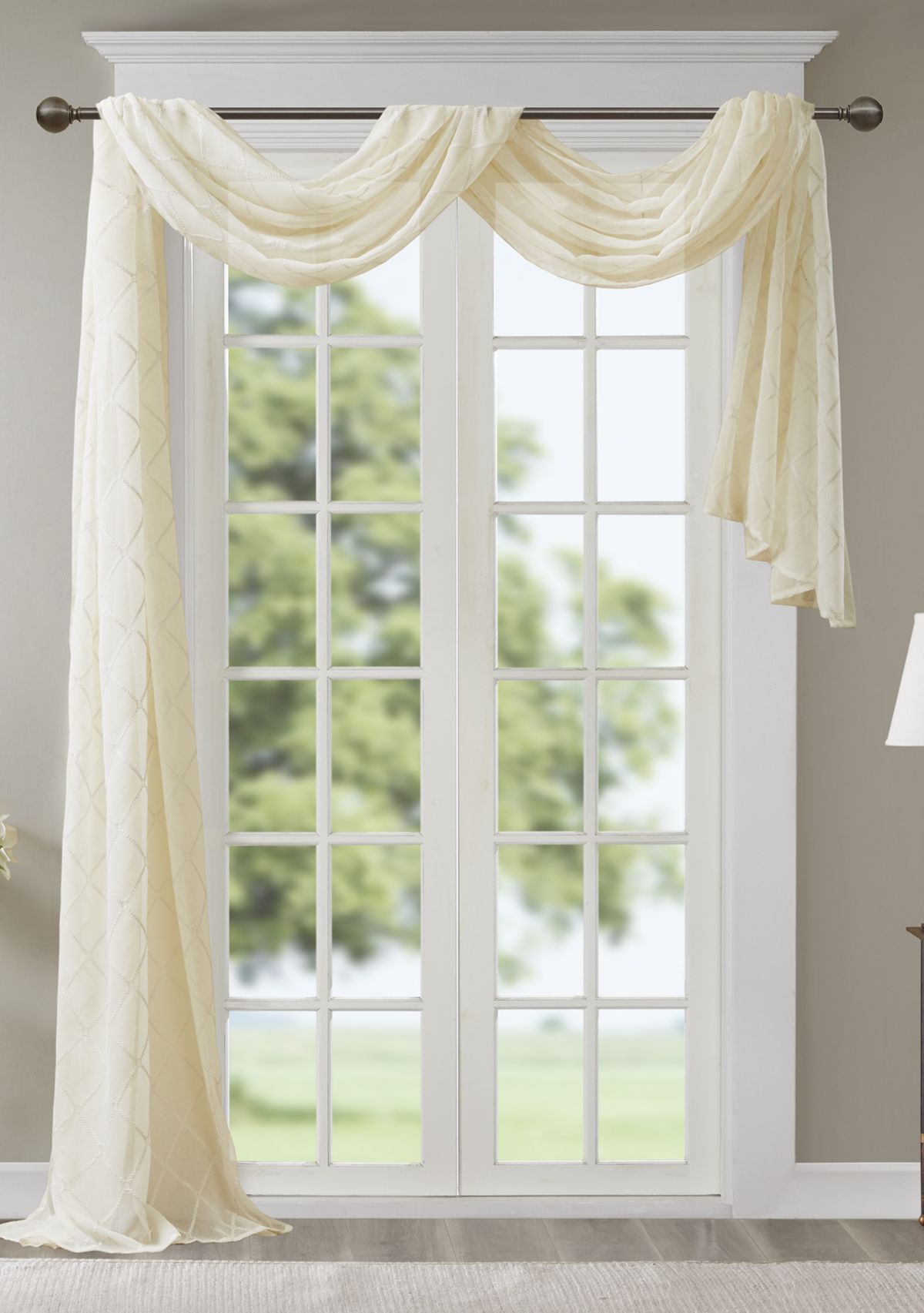 Irina Diamond Sheer Embroidered Window Scarf