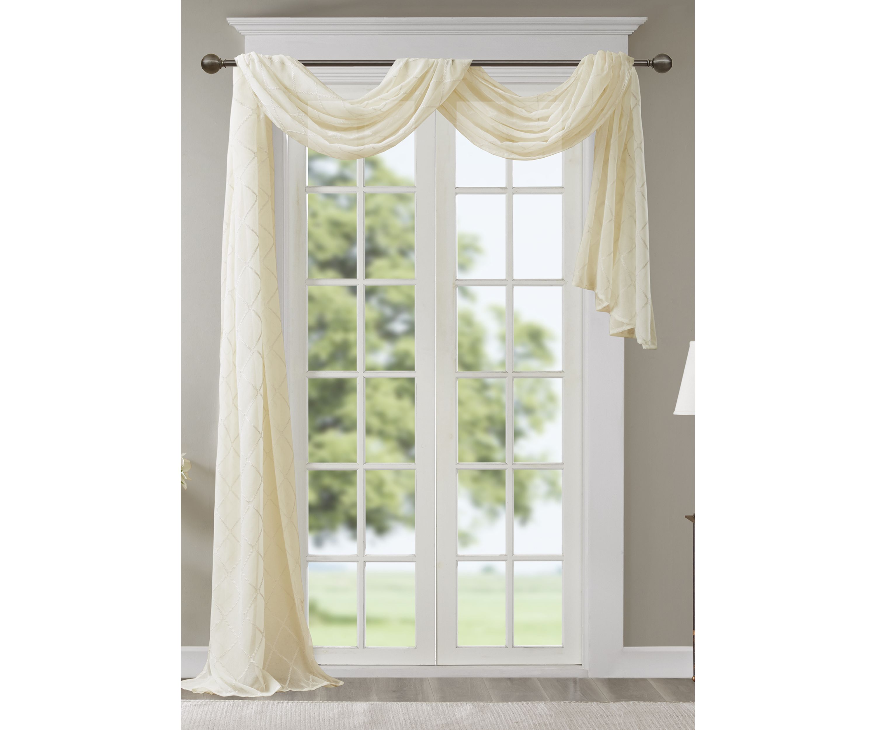 Irina Diamond Sheer Embroidered Window Scarf