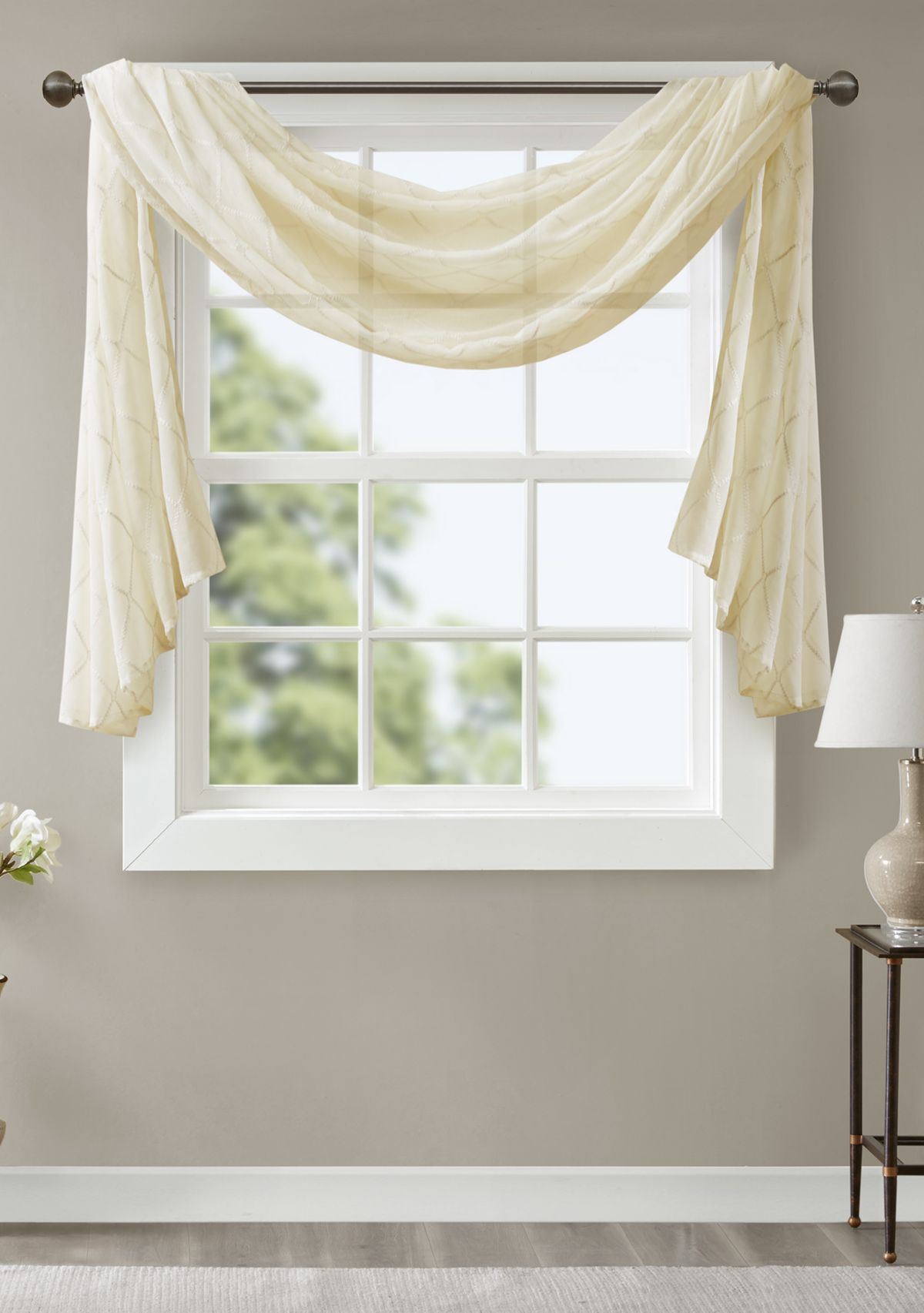 Irina Diamond Sheer Embroidered Window Scarf