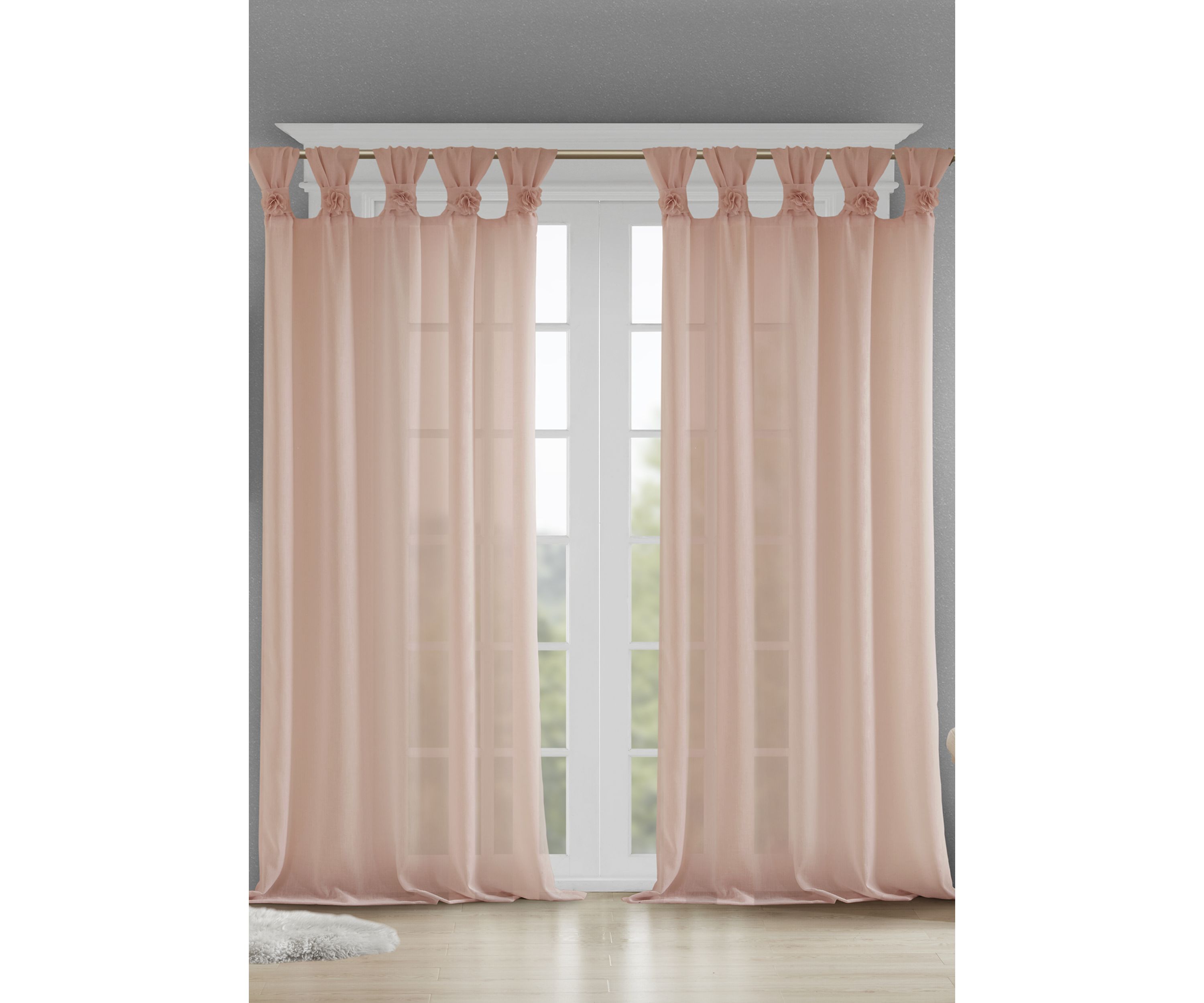 Rosette Floral Embellished Cuff Tab Top Solid Window Panel