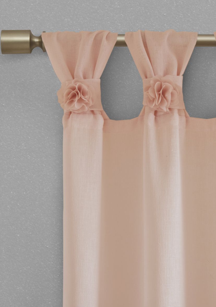 Rosette Floral Embellished Cuff Tab Top Solid Window Panel