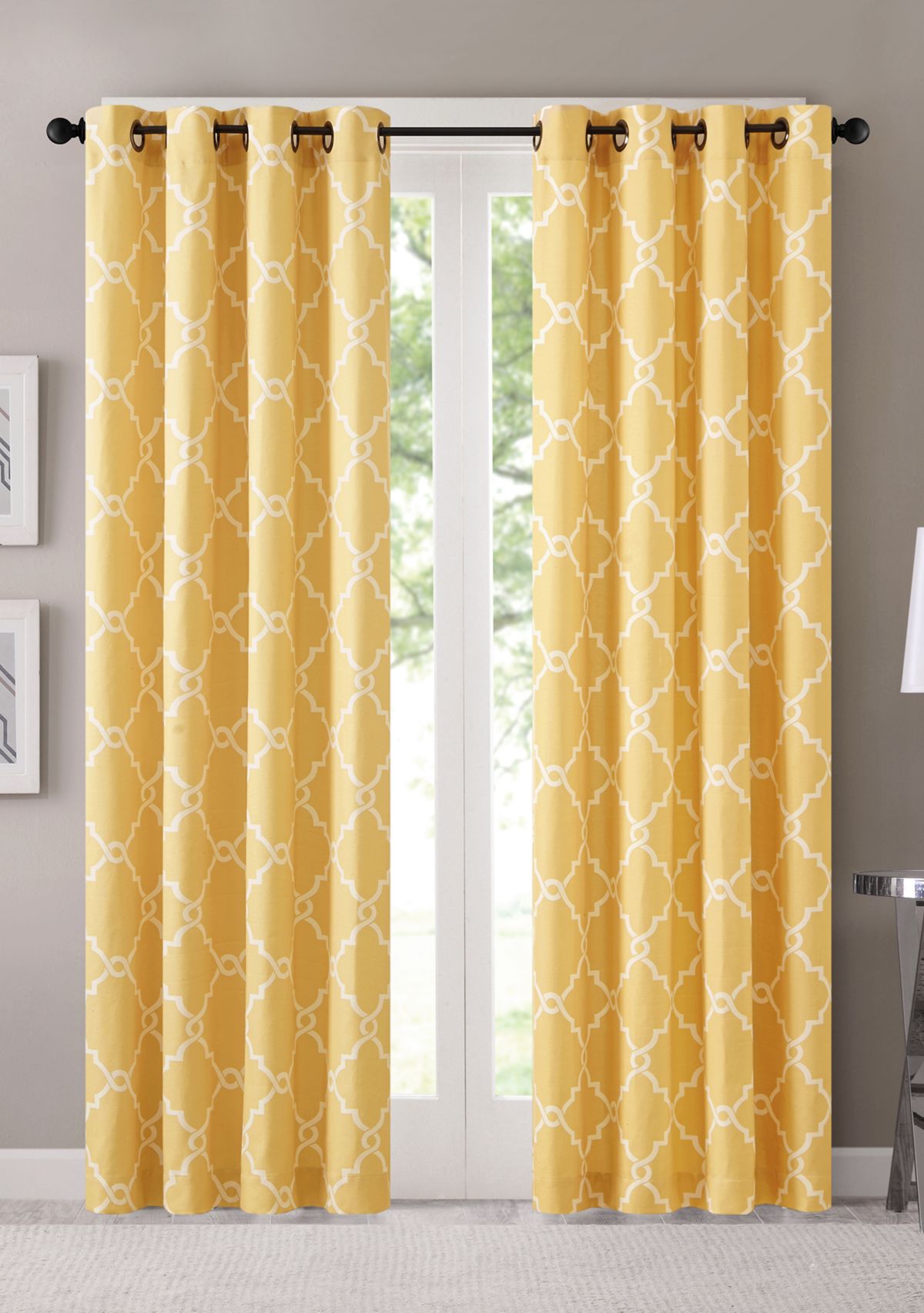 Saratoga Fretwork Print Grommet Top Window Curtain Panel