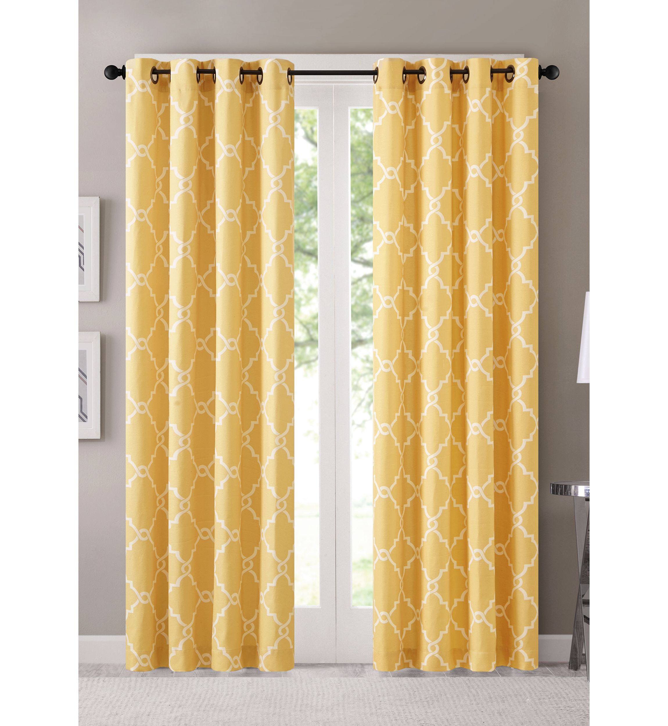Saratoga Fretwork Print Grommet Top Window Curtain Panel