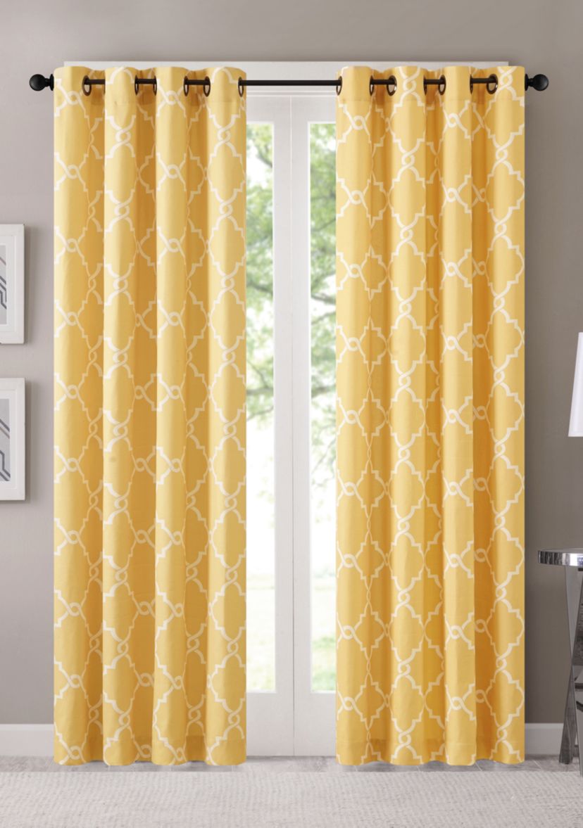 Saratoga Fretwork Print Grommet Top Window Curtain Panel