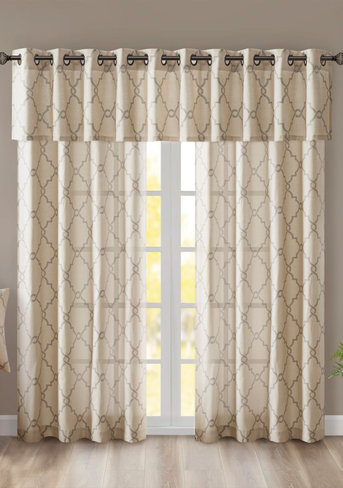 Saratoga Fretwork Print Grommet Top Window Valance