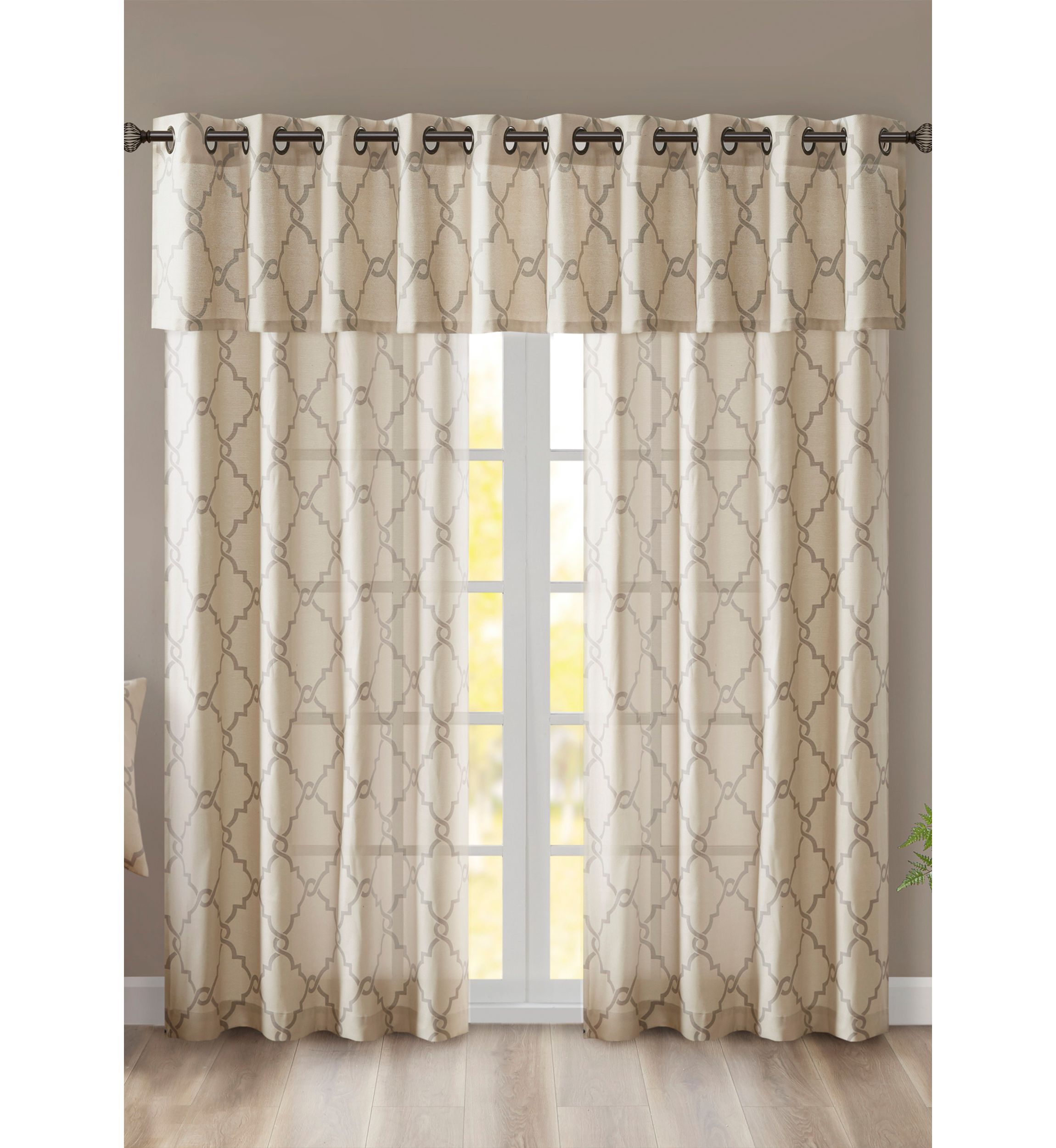 Saratoga Fretwork Print Grommet Top Window Valance