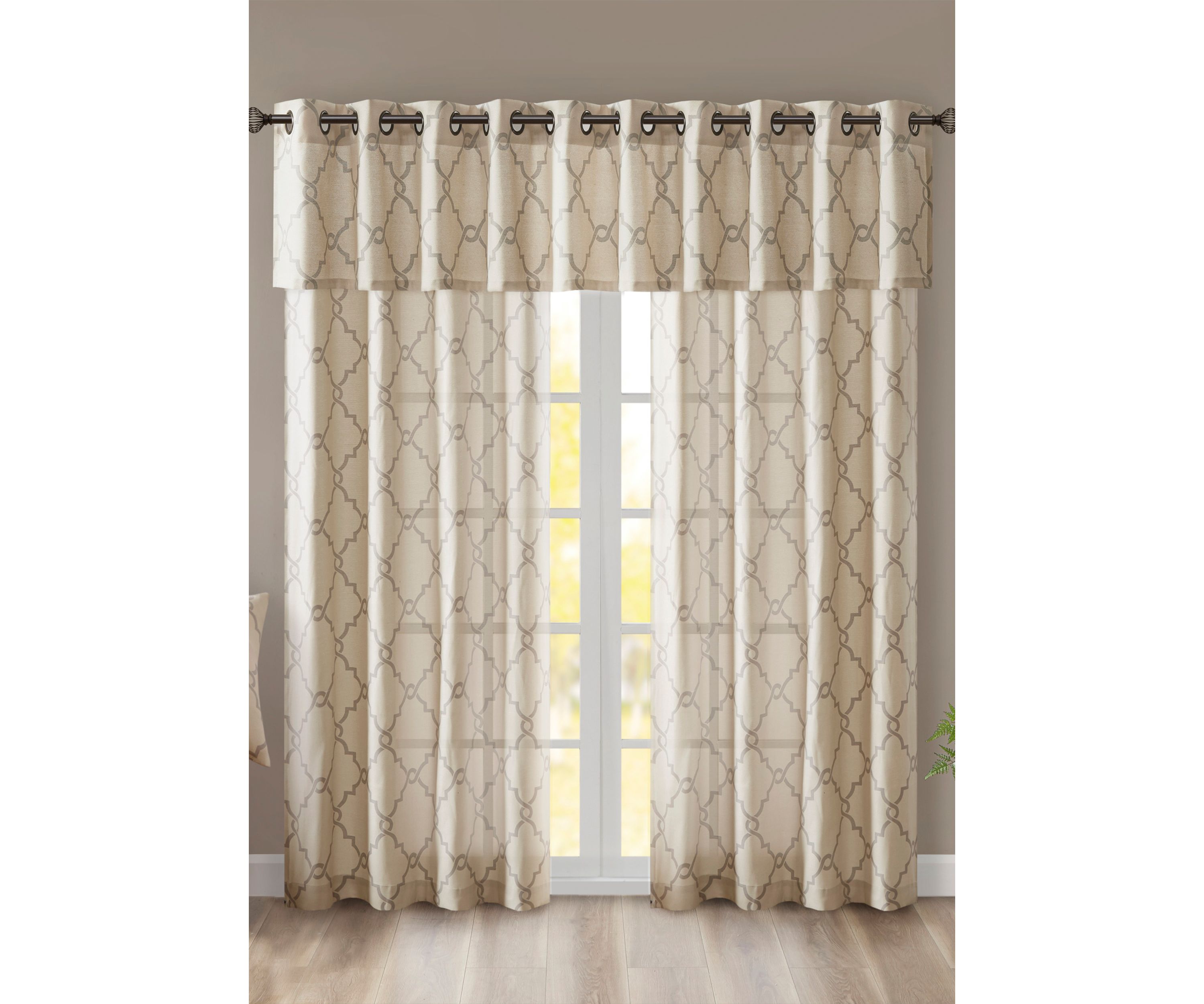 Saratoga Fretwork Print Grommet Top Window Valance