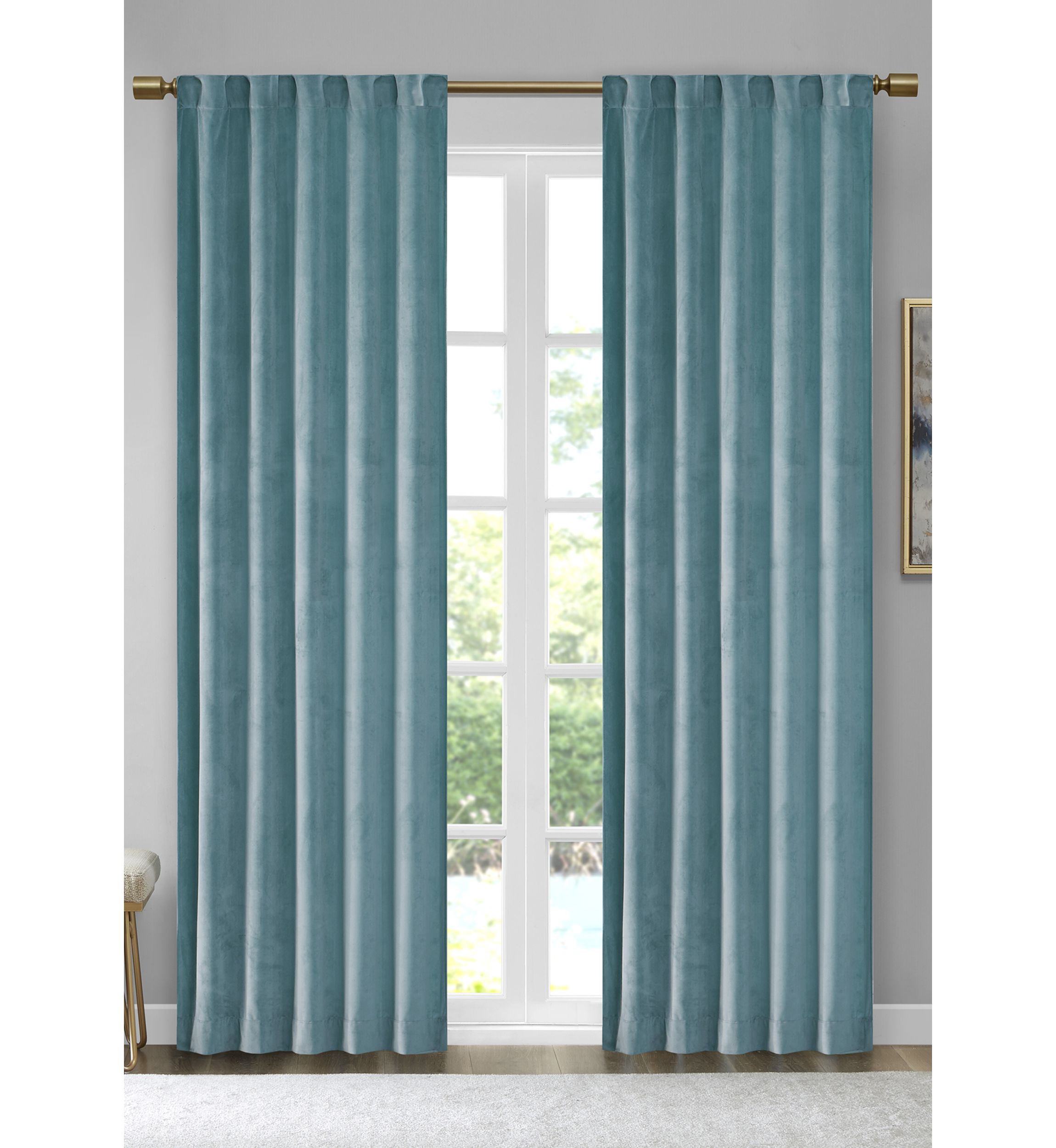Colt Room Darkening Metallic Printed Poly Velvet Rod Pocket/Back Tab Window Panel Pair