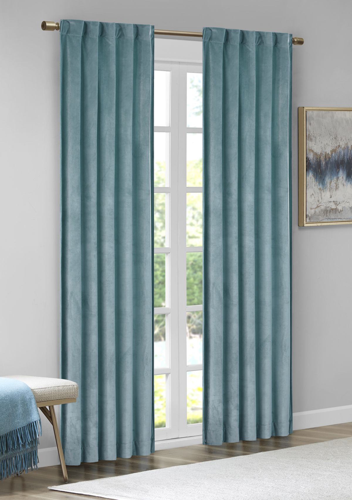 Colt Room Darkening Metallic Printed Poly Velvet Rod Pocket/Back Tab Window Panel Pair