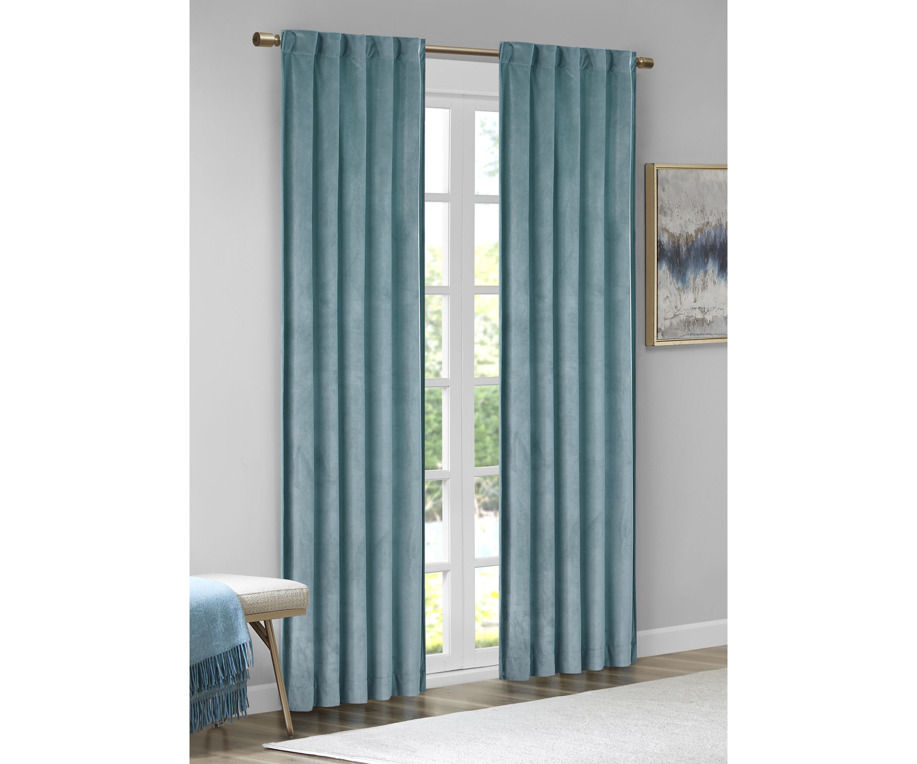 Colt Room Darkening Metallic Printed Poly Velvet Rod Pocket/Back Tab Window Panel Pair