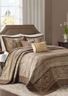 Madison Park Bellagio 5 Piece Reversible Jacquard Bedspread Set - Brown - King