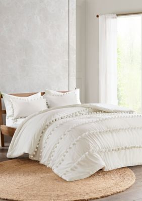 Madison Park Leona 3 Piece Pompom Cotton Duvet Cover Set Belk