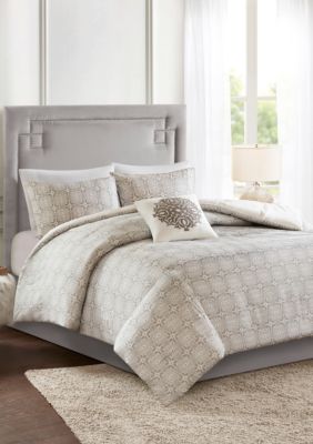 Madison Park Malia 4 Piece Embroidered Cotton Reversible Duvet