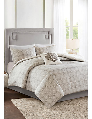 Madison Park Malia 4 Piece Embroidered Cotton Reversible Duvet