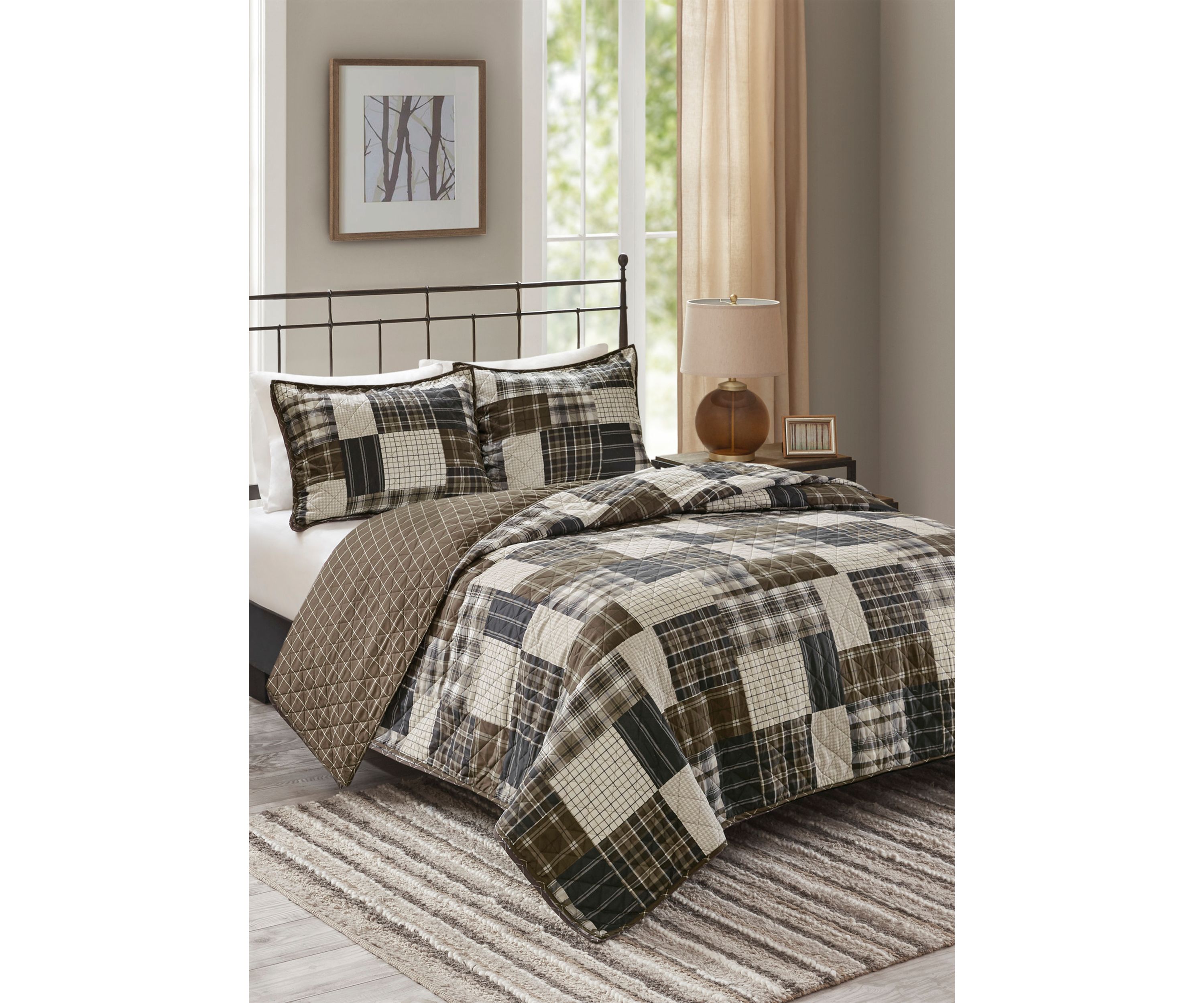 Timber Cotton Reversible Patchwork Print Quilt Set