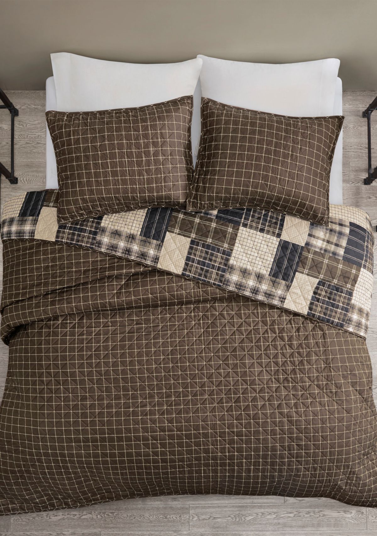 Timber Cotton Reversible Patchwork Print Quilt Set
