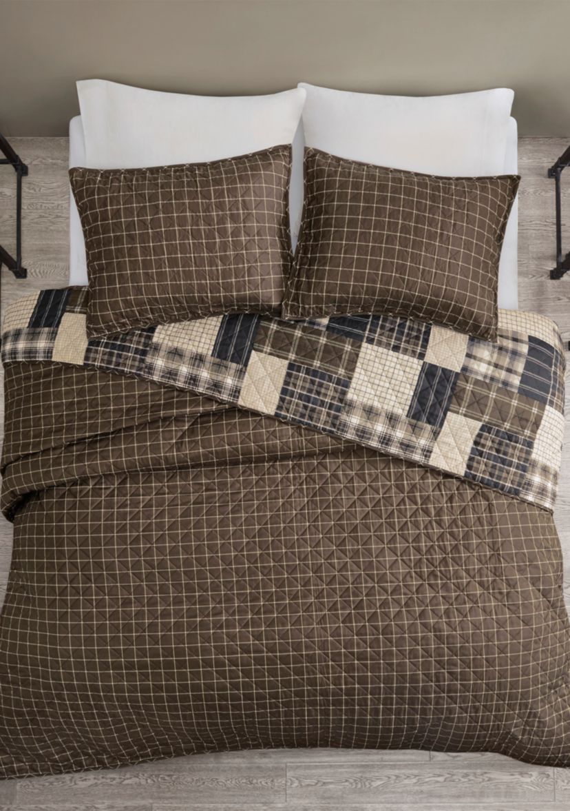 Timber Cotton Reversible Patchwork Print Quilt Set