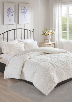 Madison Park Viola 3 Piece Tufted Cotton Chenille Damask Duvet