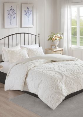 Madison Park Viola 3 Piece Tufted Cotton Chenille Damask Duvet