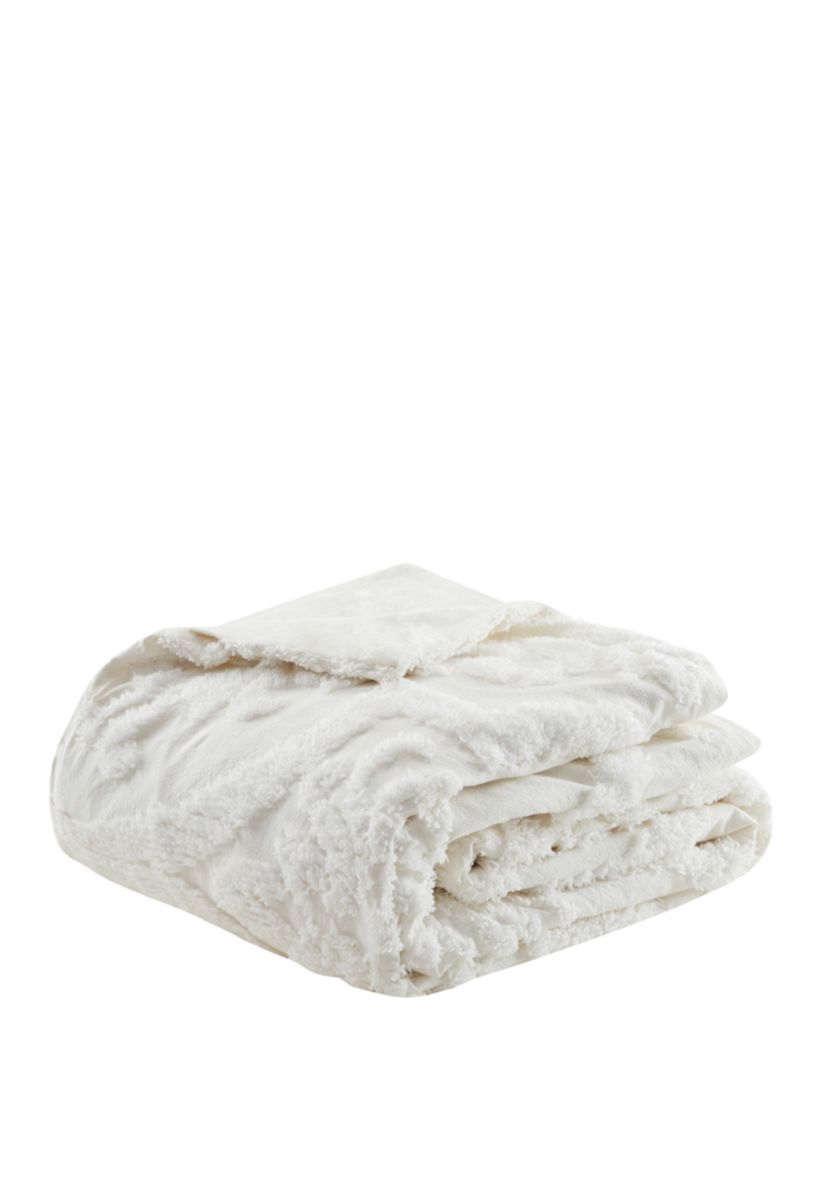 Viola 3 piece Tufted Cotton Chenille Damask Duvet Cover Set