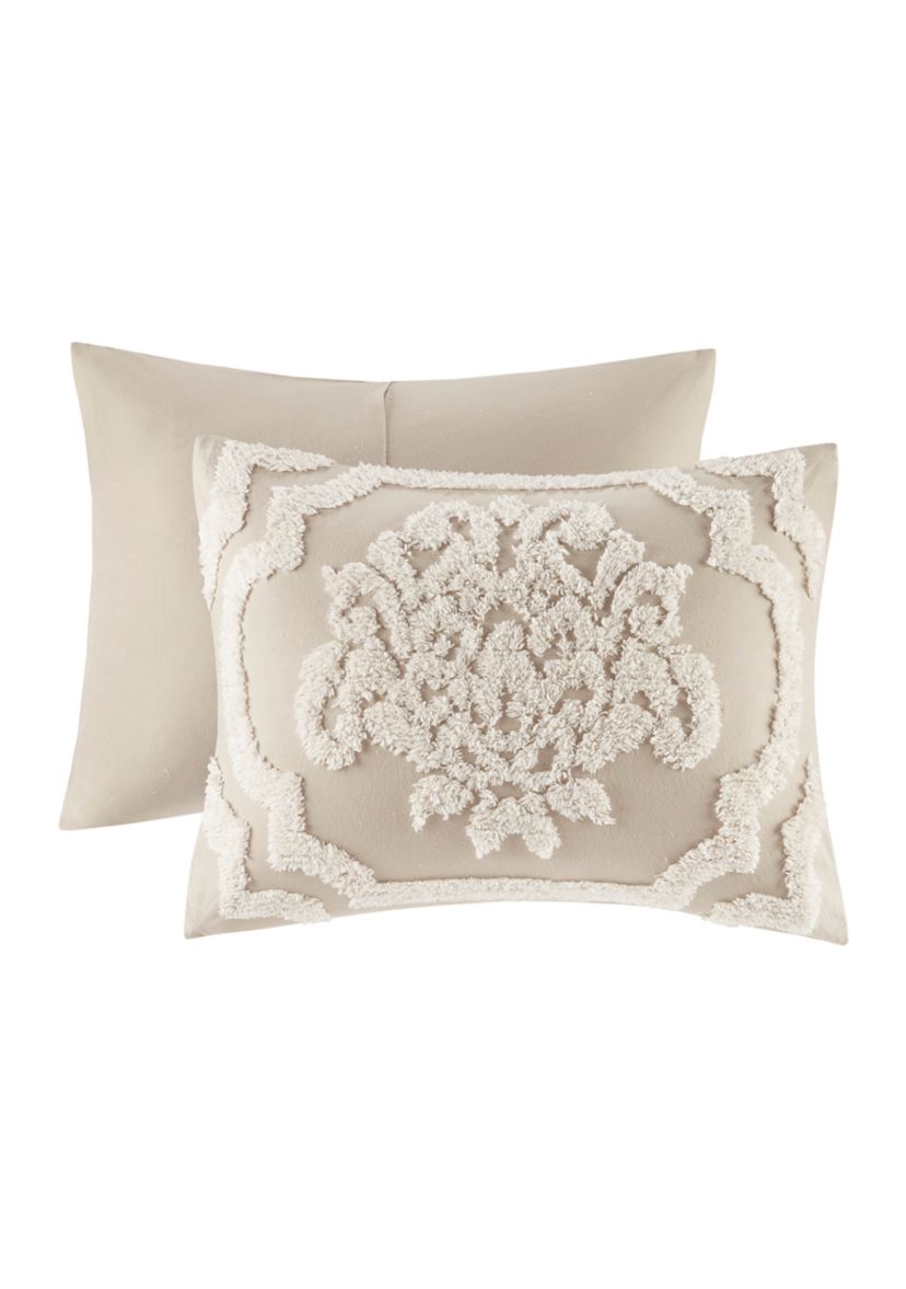 Viola 3 piece Tufted Cotton Chenille Damask Duvet Cover Set