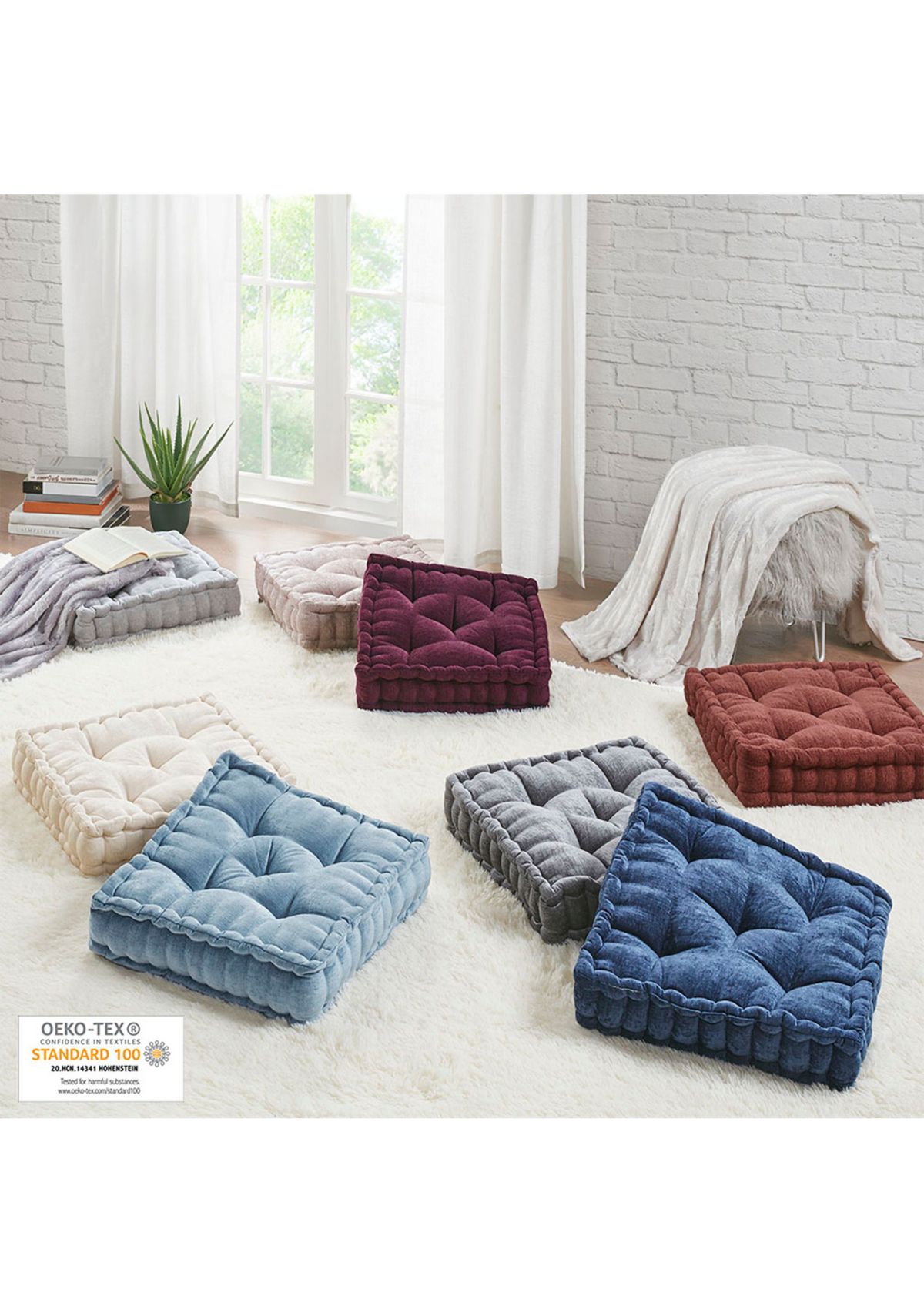 Azza Poly Chenille Square Floor Pillow Cushion
