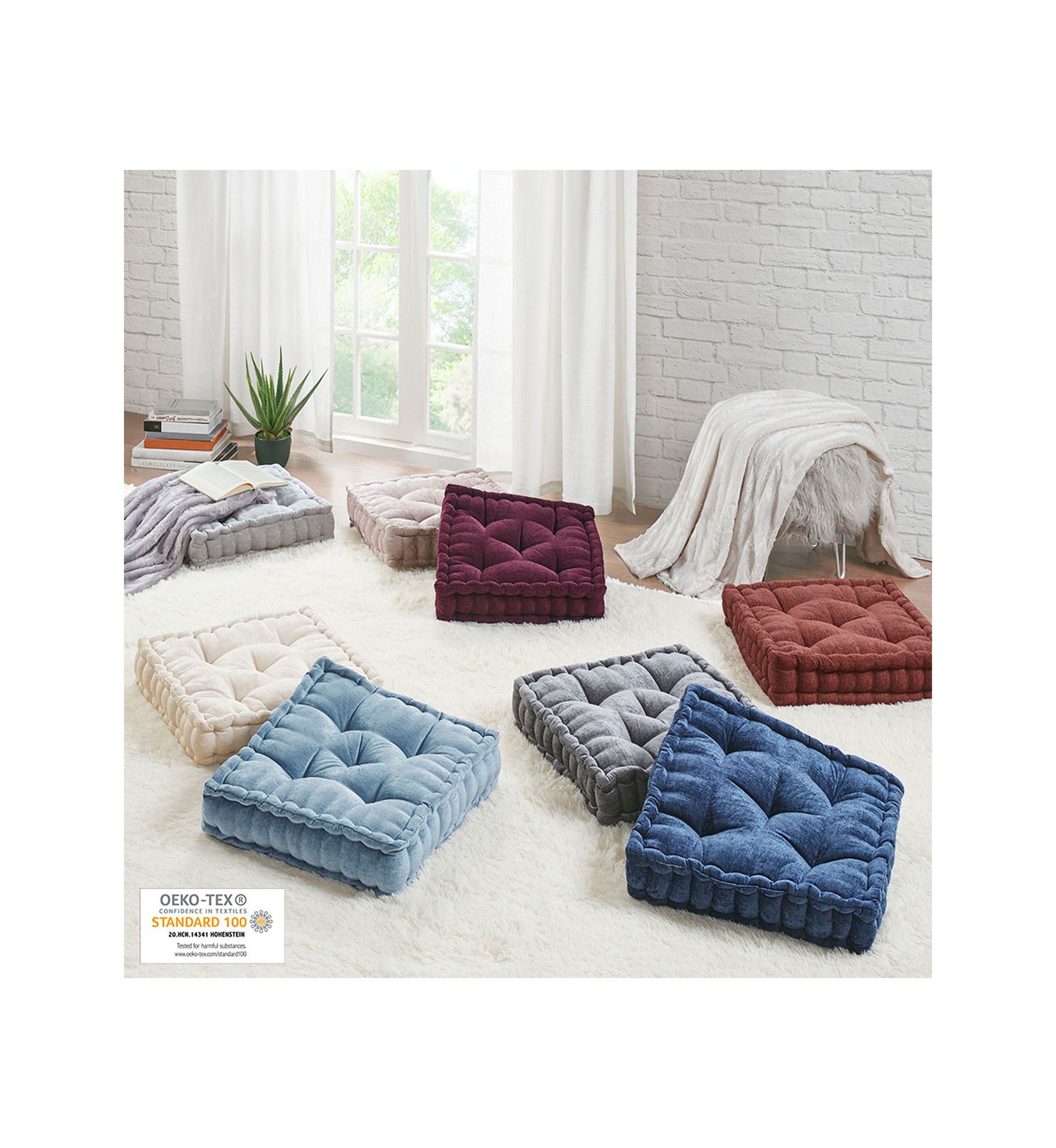 Azza Poly Chenille Square Floor Pillow Cushion