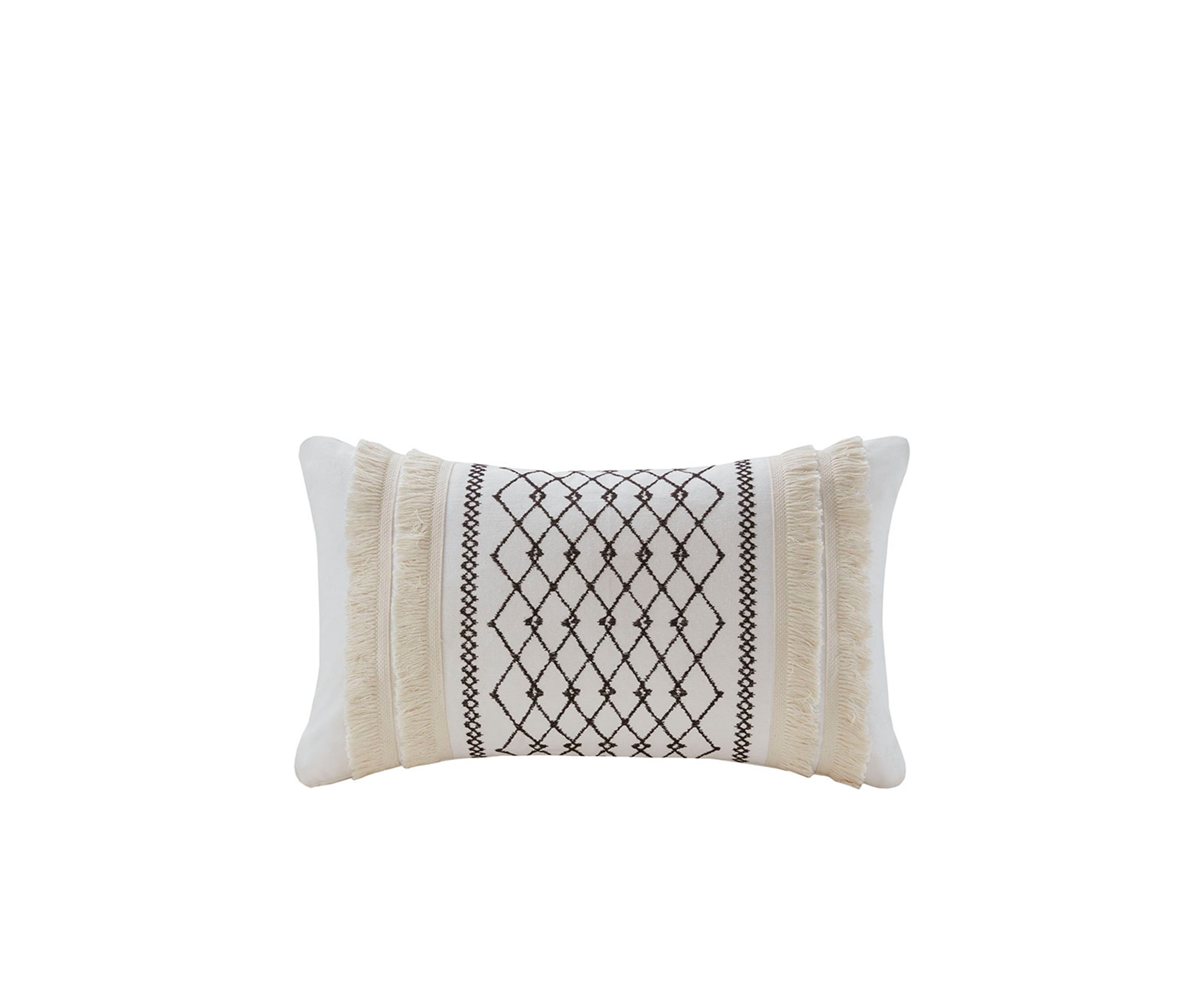 Bea Embroidered Cotton Oblong Pillow with Tassels