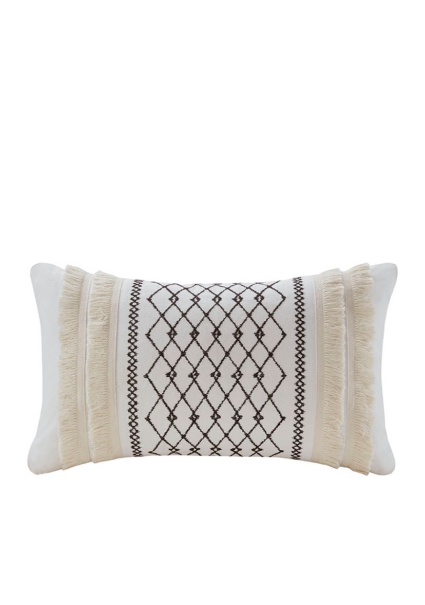 Bea Embroidered Cotton Oblong Pillow with Tassels