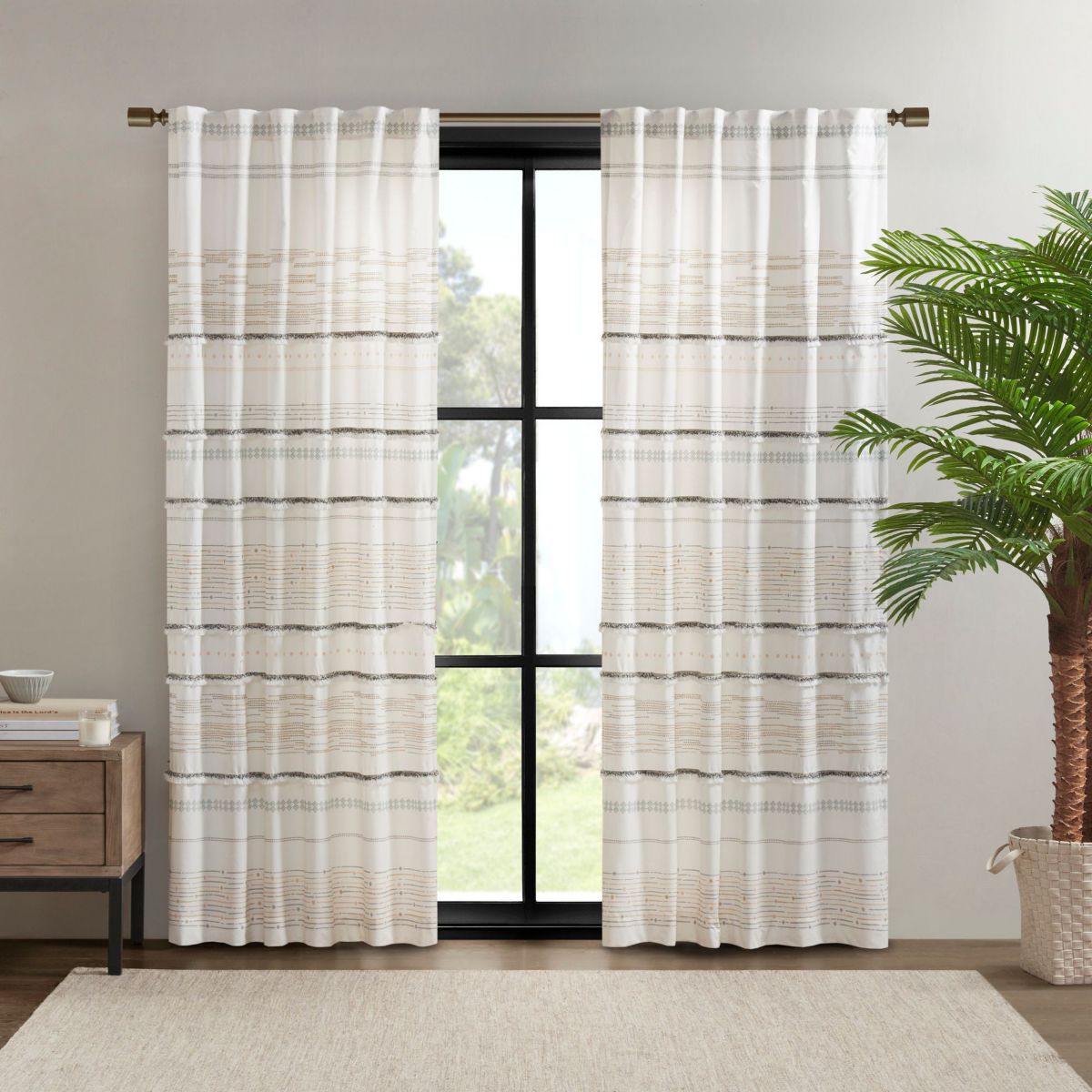 Nea Cotton Printed Window Panel with tassel trim and Lining