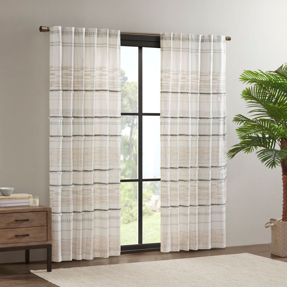 Nea Cotton Printed Window Panel with tassel trim and Lining