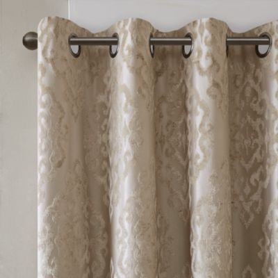Mirage Knitted Jacquard Damask Total Blackout Grommet Top Curtain Panel Pairs