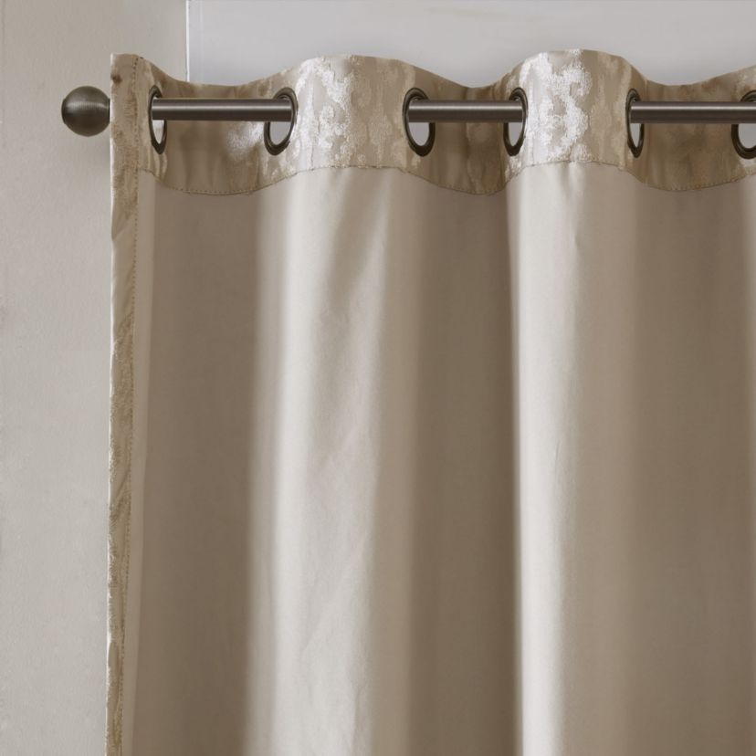 Mirage Knitted Jacquard Damask Total Blackout Grommet Top Curtain Panel Pairs