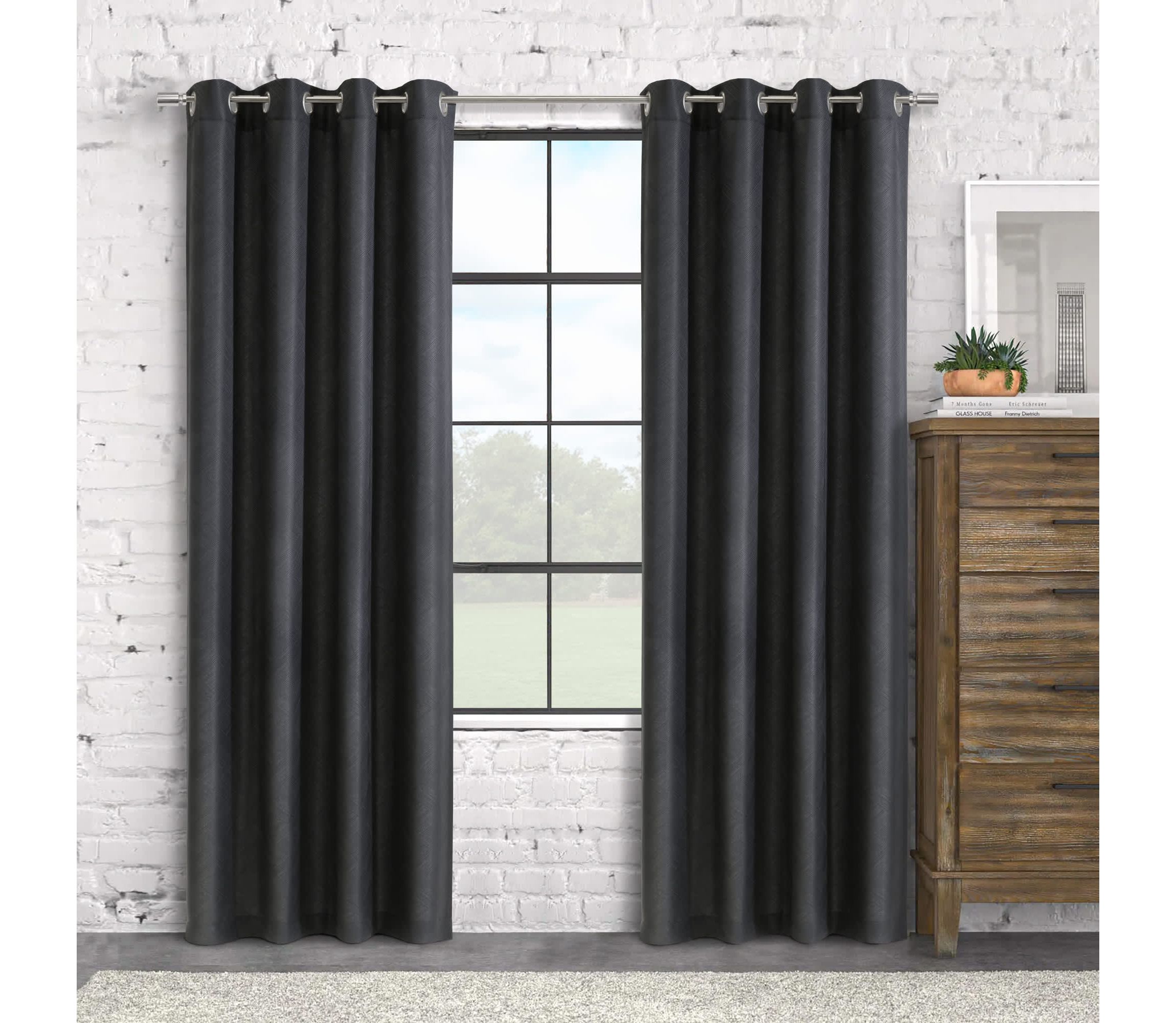 Abstract Light Filtering Grommet Curtain Panel 52 x 84 in Charcoal