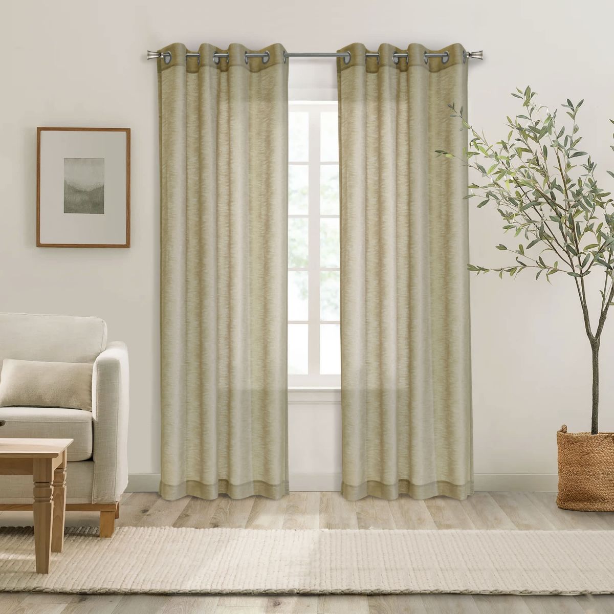 Boucle Sheer Grommet Curtain Panel 52 x 63 in Tan