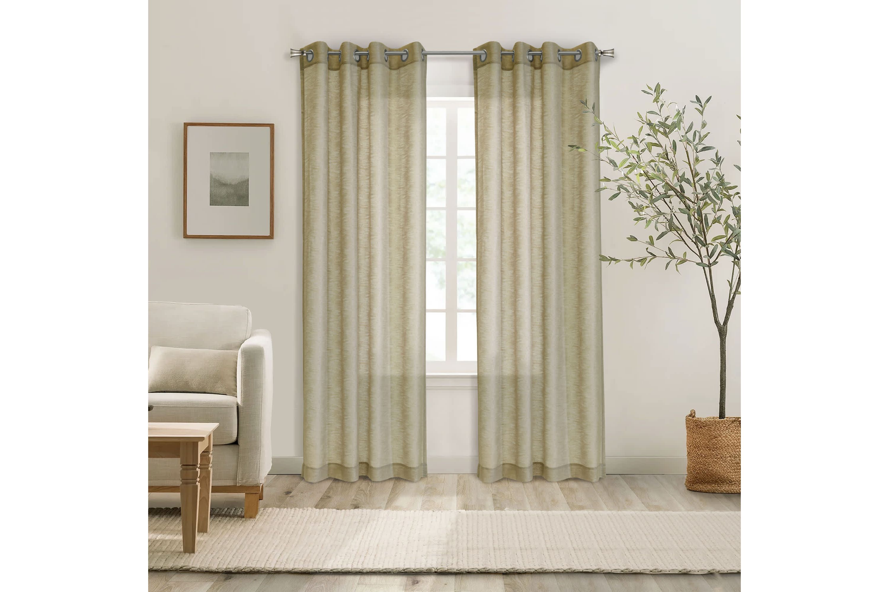 Boucle Sheer Grommet Curtain Panel 52 x 63 in Tan
