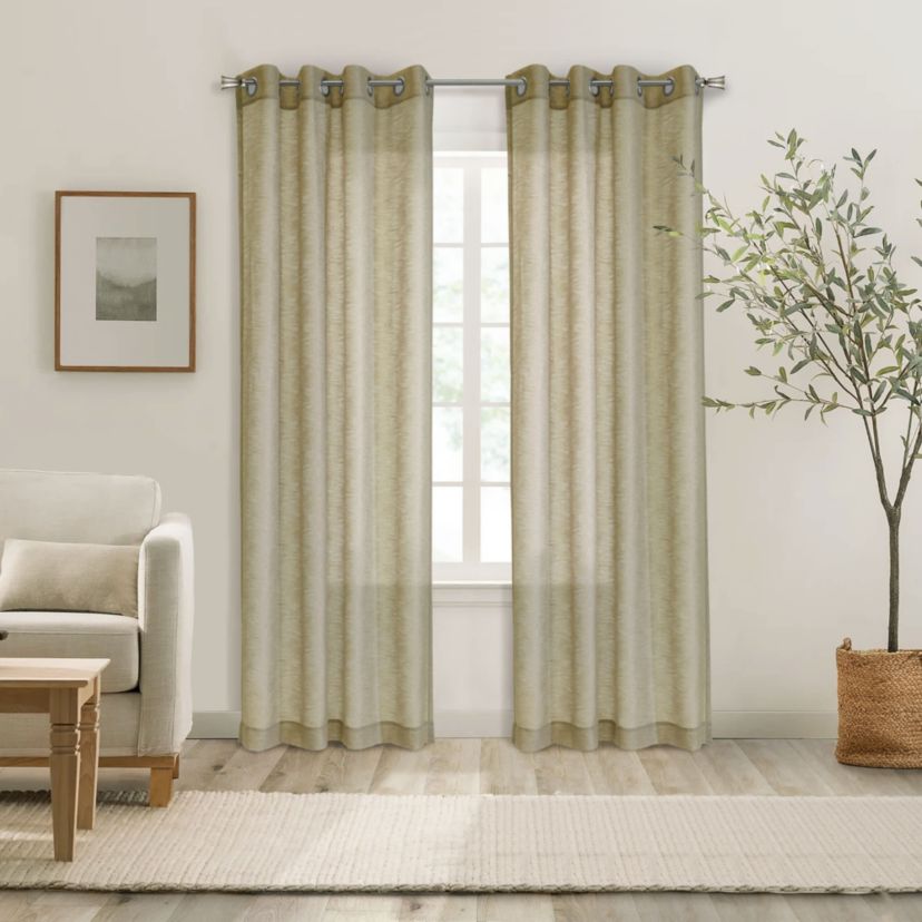 Boucle Sheer Grommet Curtain Panel 52 x 63 in Tan