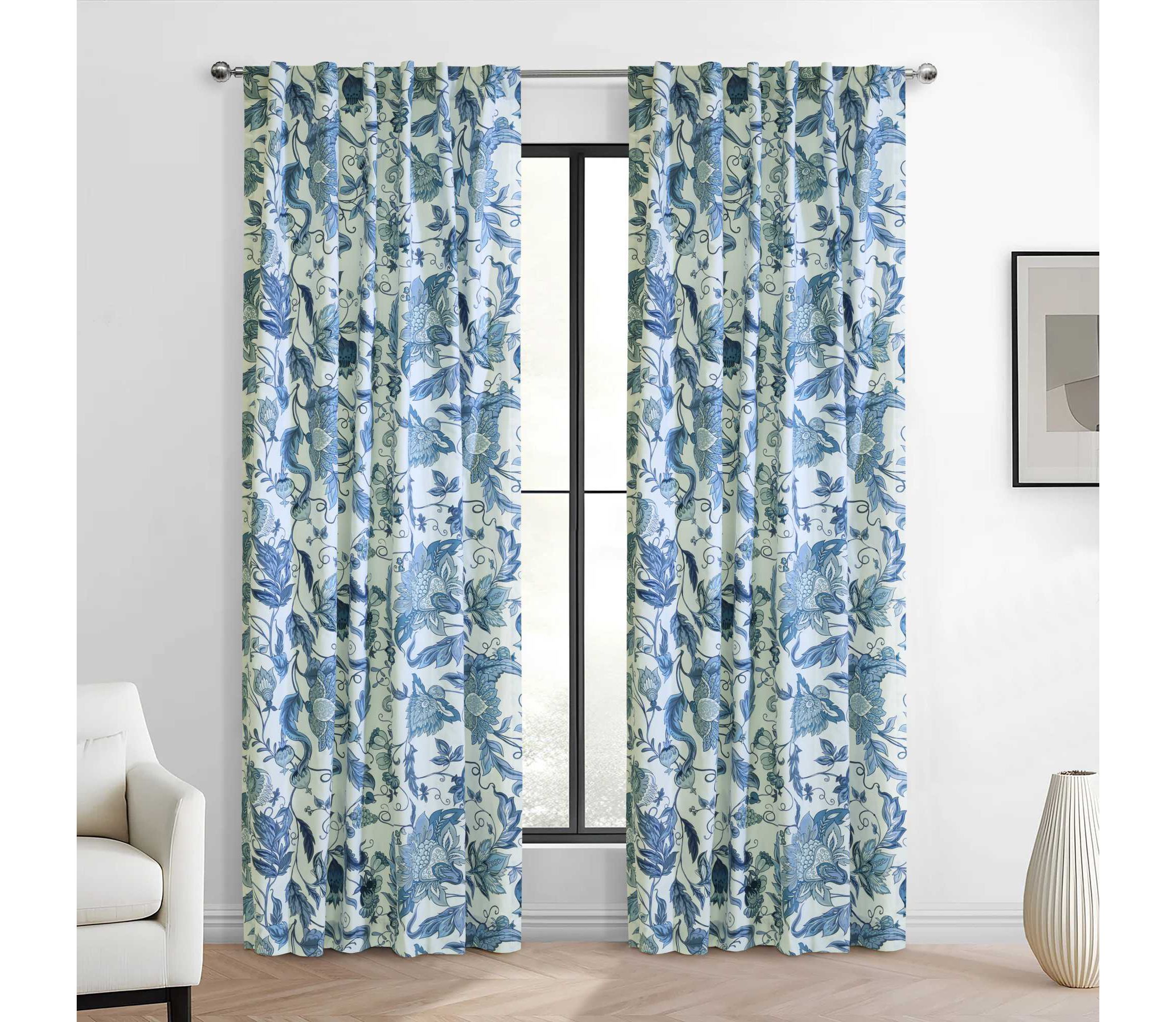 Jacobean Garden Light Filtering Dual Header Curtain Panel 52 x 95 in Blue