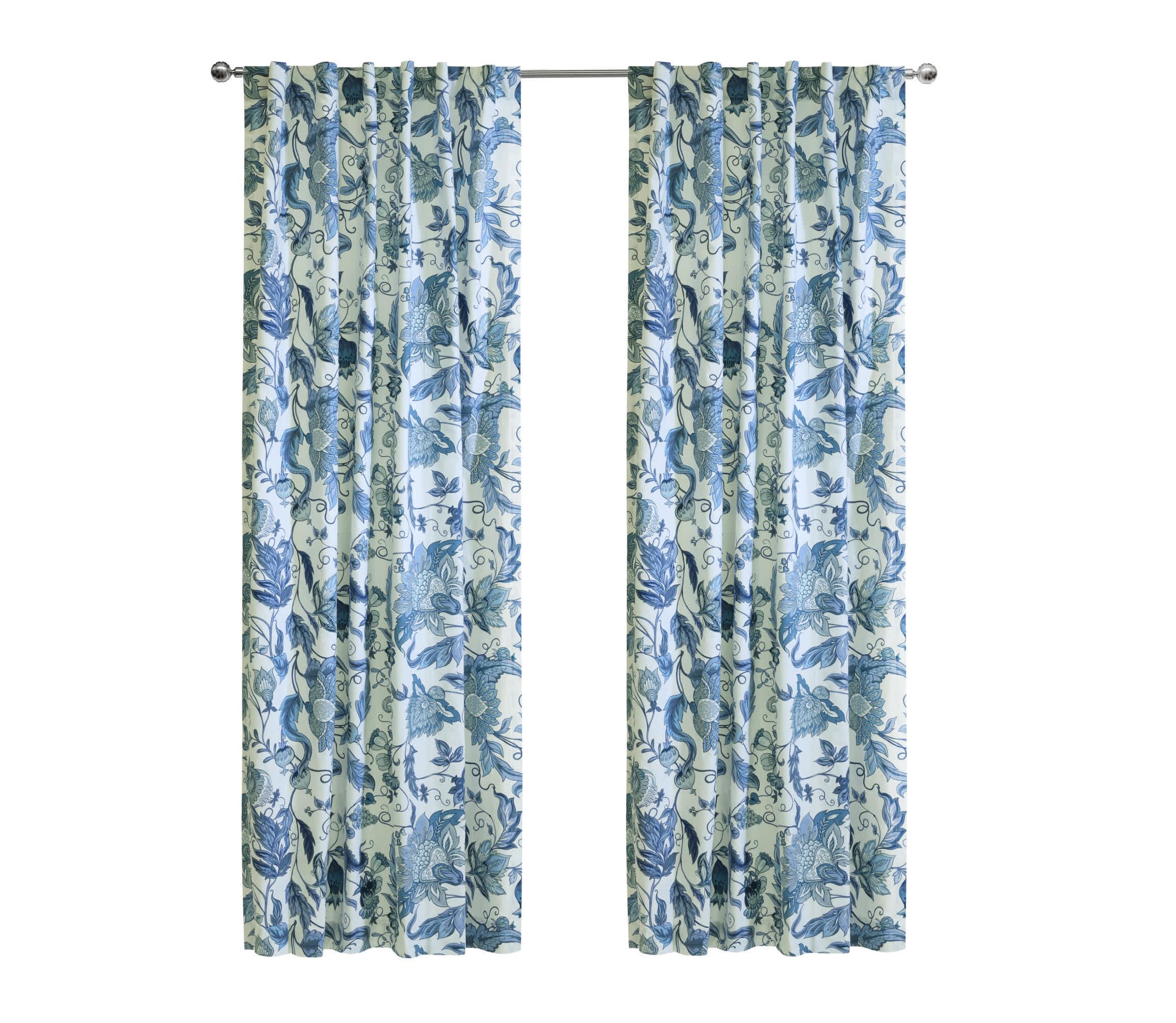 Jacobean Garden Light Filtering Dual Header Curtain Panel 52 x 95 in Blue