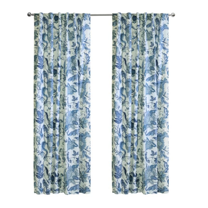 Jacobean Garden Light Filtering Dual Header Curtain Panel 52 x 95 in Blue