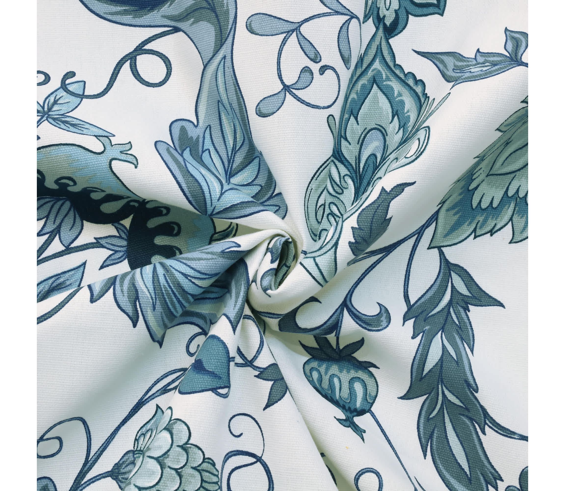 Jacobean Garden Light Filtering Dual Header Curtain Panel 52 x 95 in Blue