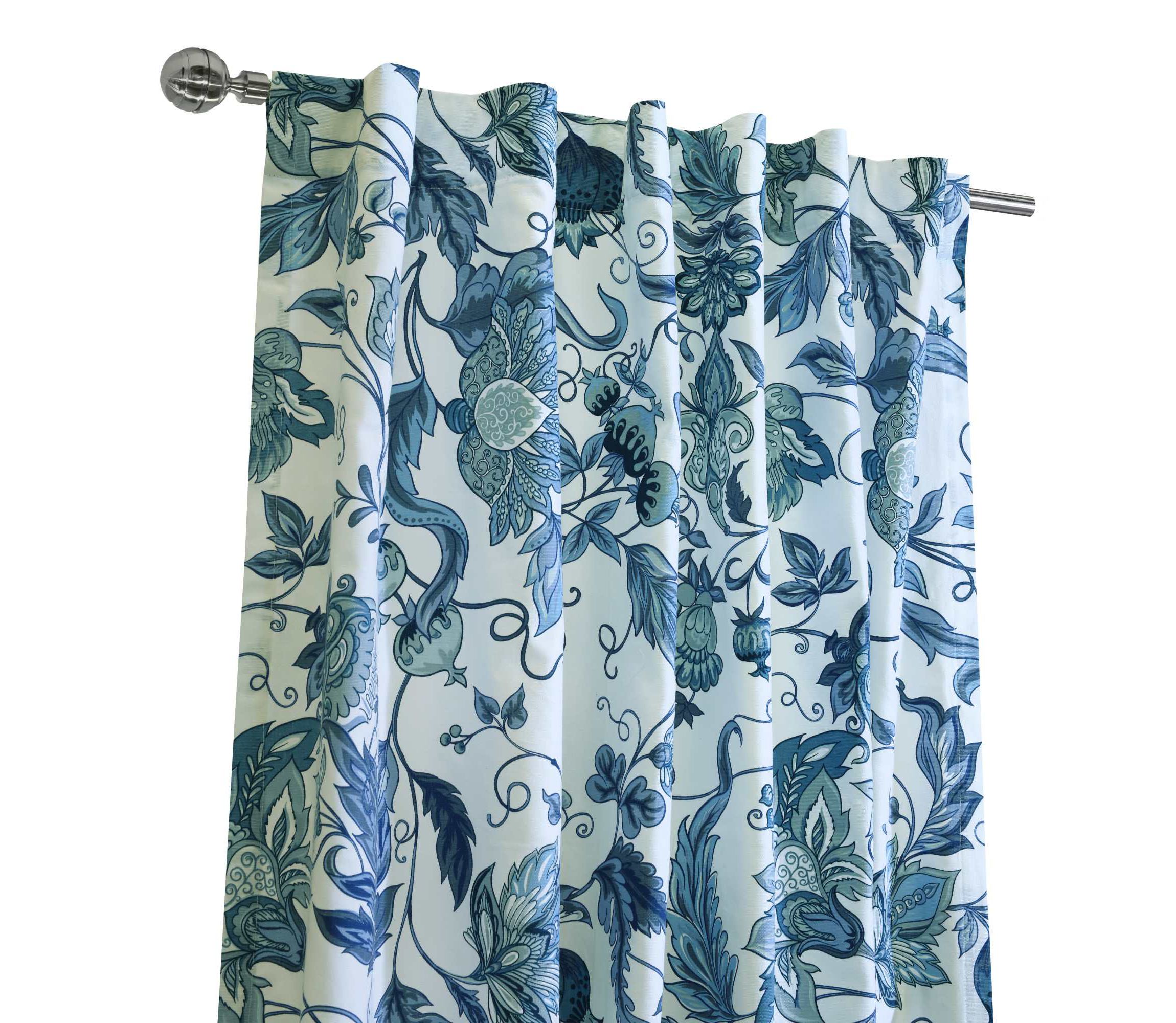 Jacobean Garden Light Filtering Dual Header Curtain Panel 52 x 95 in Blue