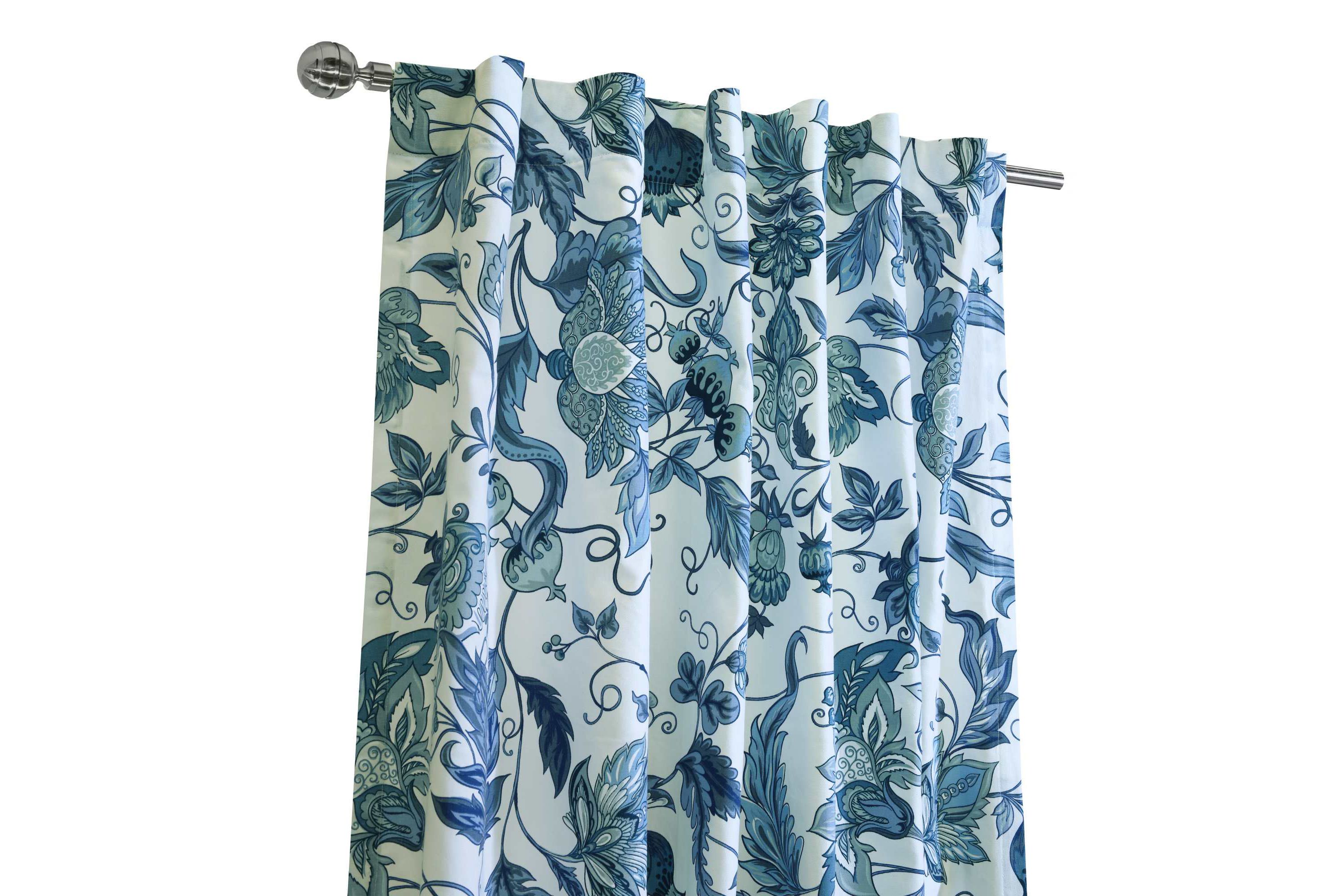Jacobean Garden Light Filtering Dual Header Curtain Panel 52 x 95 in Blue