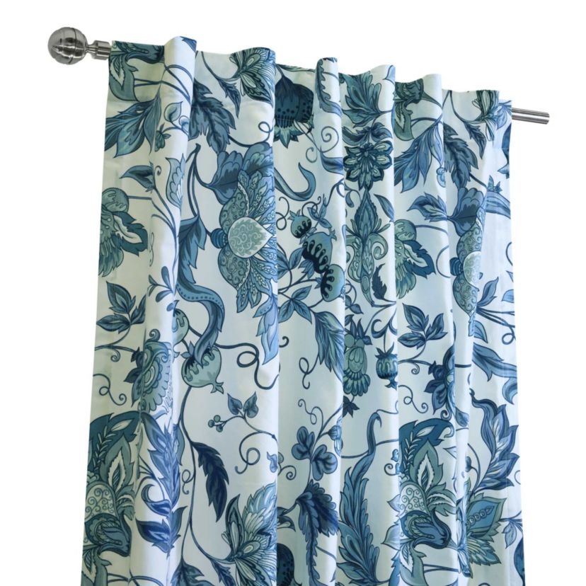 Jacobean Garden Light Filtering Dual Header Curtain Panel 52 x 95 in Blue