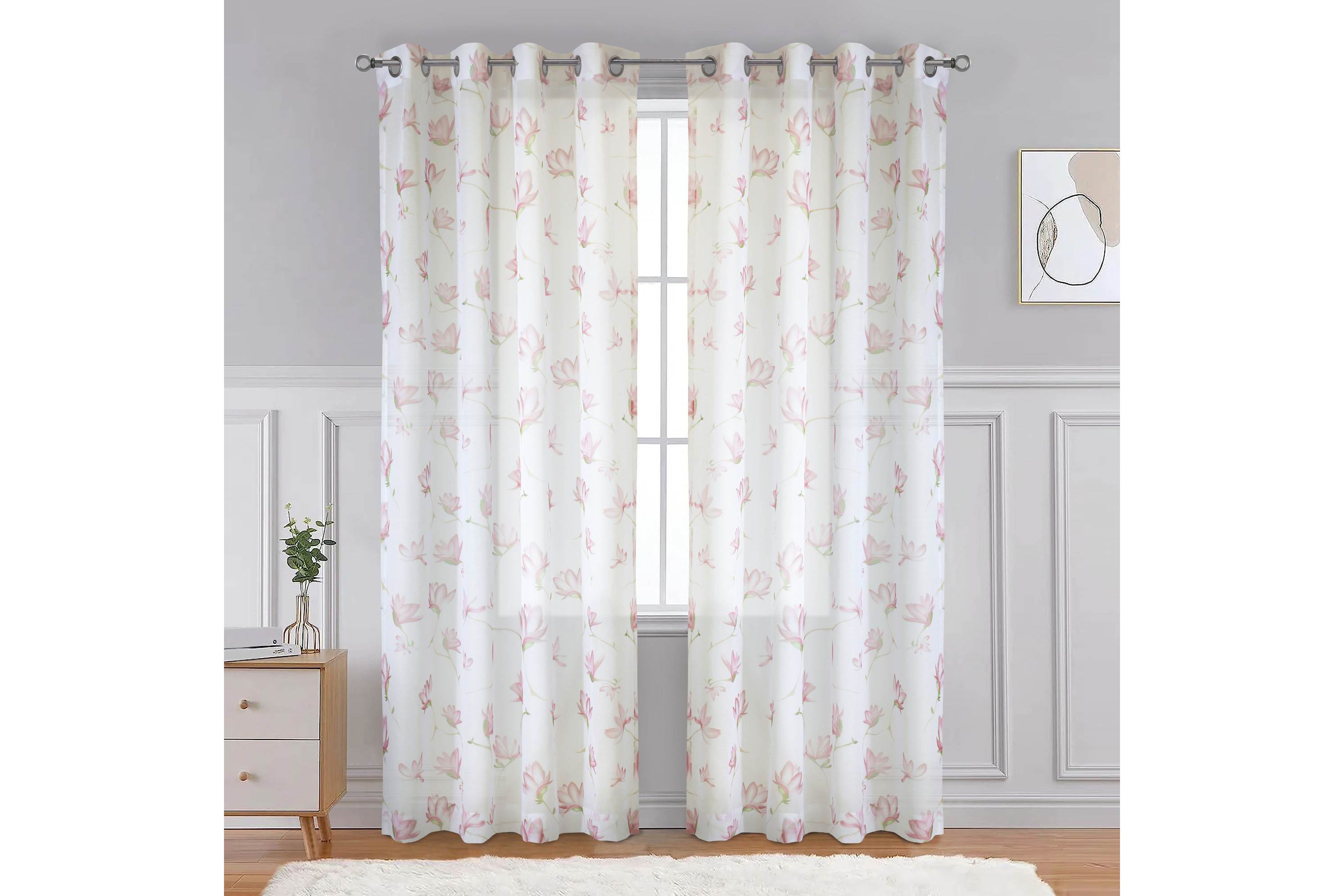Magnolia Light Filtering Grommet Curtain Panel 52 x 108 in White Pink