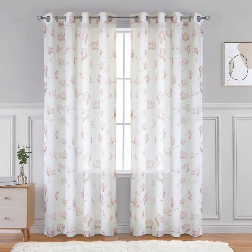 Magnolia Light Filtering Grommet Curtain Panel 52 x 108 in White Pink