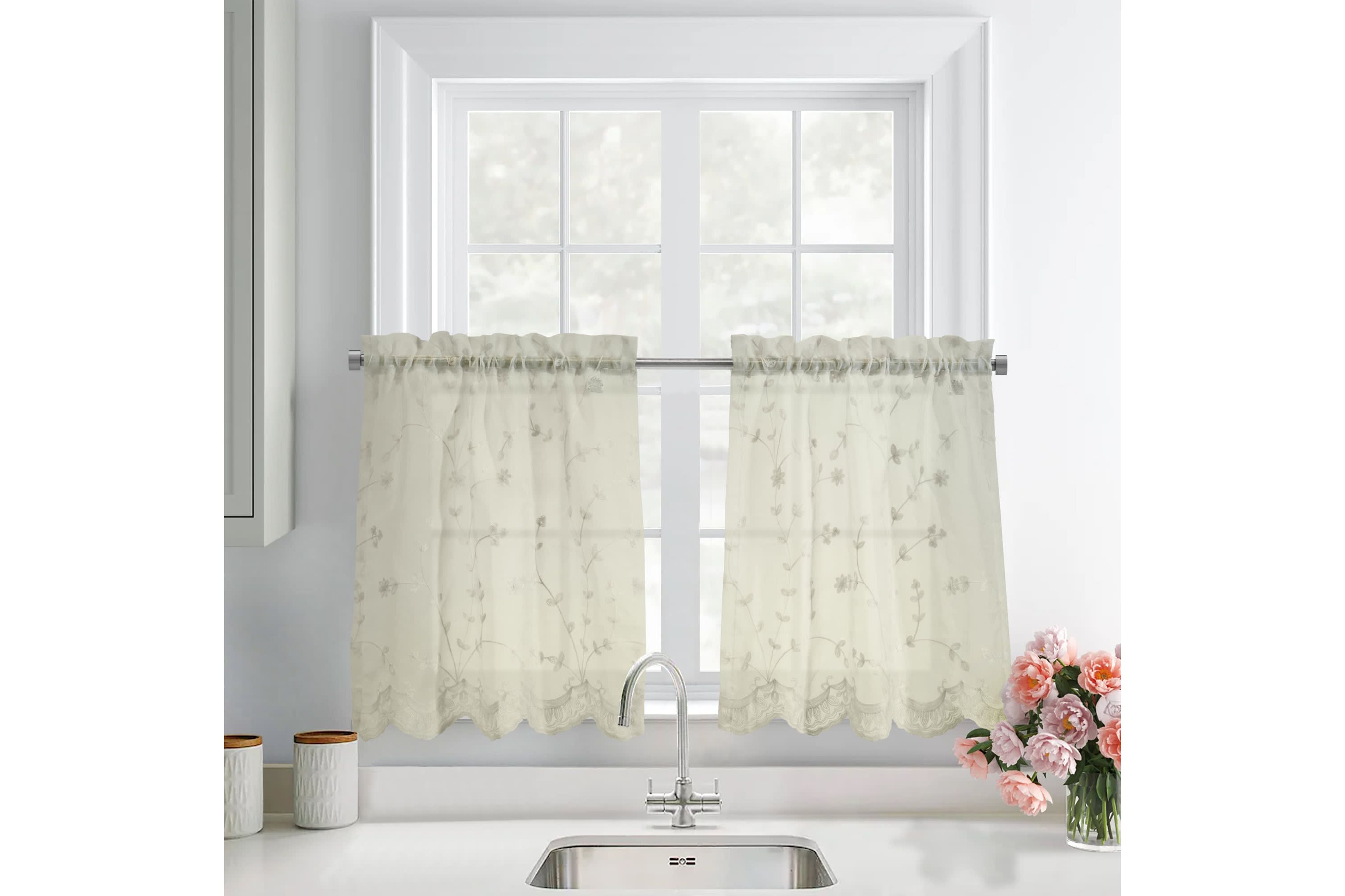 Grandeur Sheer Pole Top Curtain Tiers 52 x 36 in White