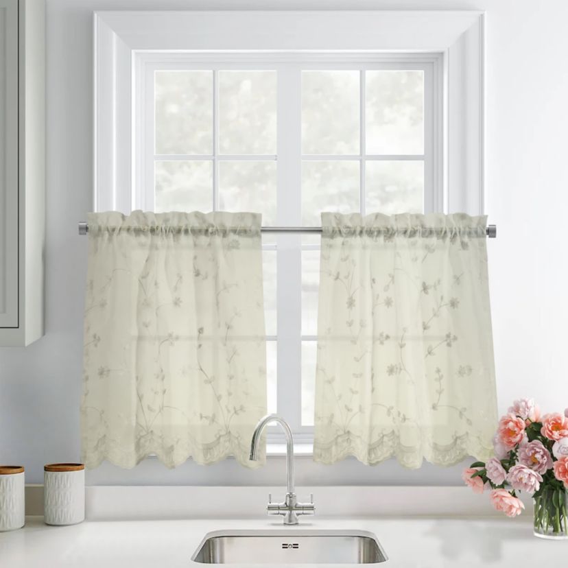 Grandeur Sheer Pole Top Curtain Tiers 52 x 36 in White