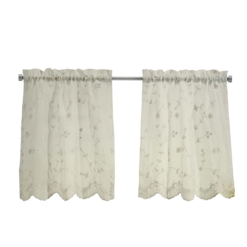 Grandeur Sheer Pole Top Curtain Tiers 52 x 36 in White