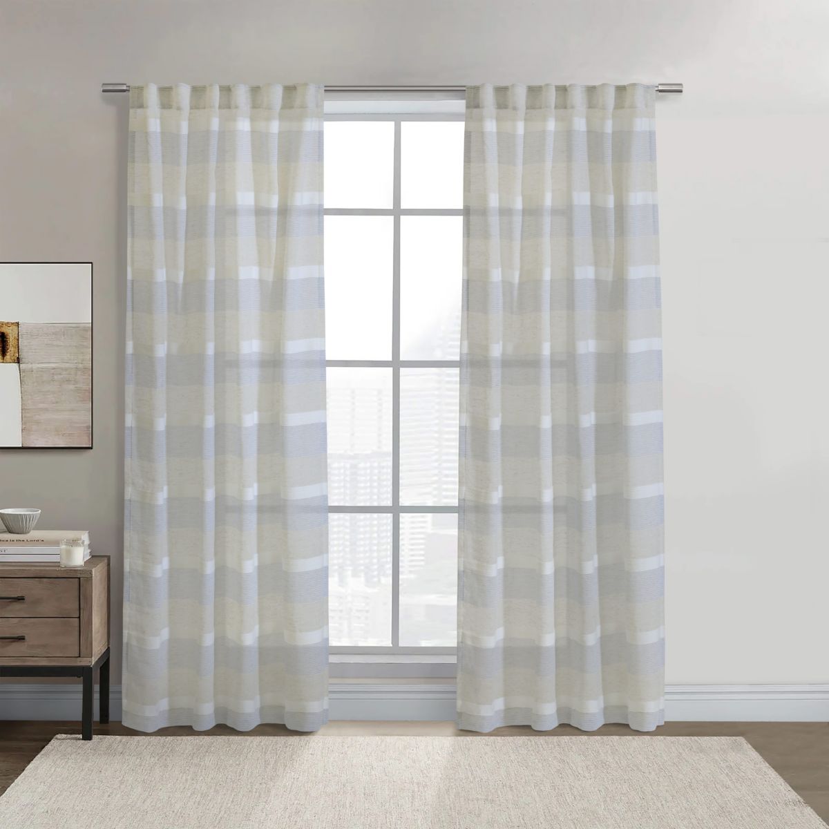 Nathan Light Filtering Dual Header Curtain Panel 52 x 63 in Blue